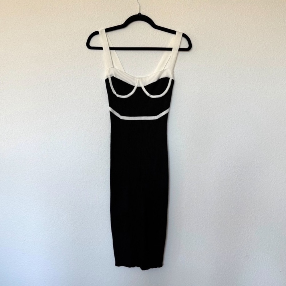 Black Knit Corset Detail Midi Dress